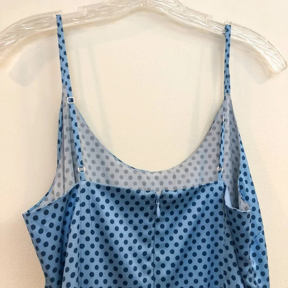 NEW The Westside 100% Silk Polka Dot Blue Silk Wrap Spaghetti Strap Midi Dress M - Picture 8 of 10